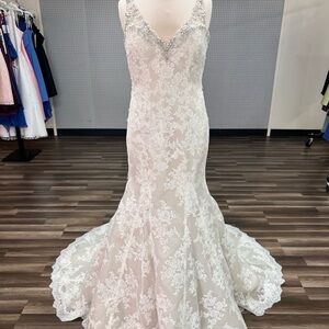 Lace Appliqué Wedding Dress with Beaded V-Neck